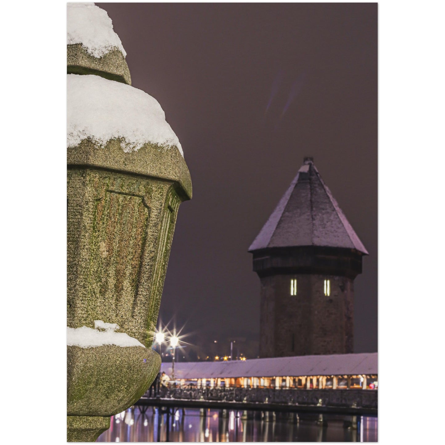 Winterbild, Kapellbrücke Luzern Premium Poster aus mattem Papier in Museumsqualität