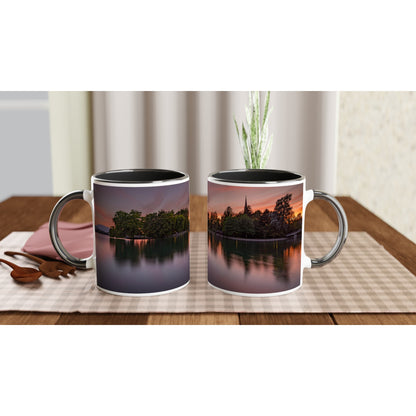 Lake Zug Sunset Ceramic Mug - Colored Rim &amp; Handle 