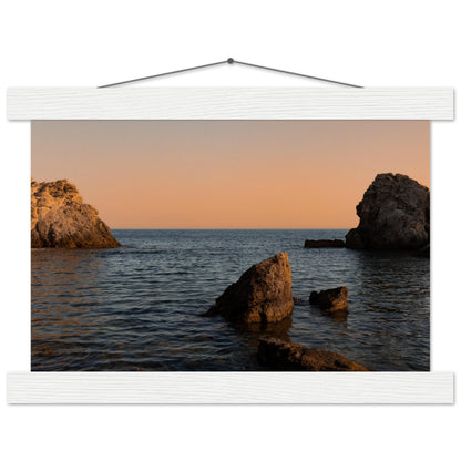 Romantic bay by the sea in orange premium poster with wooden frames