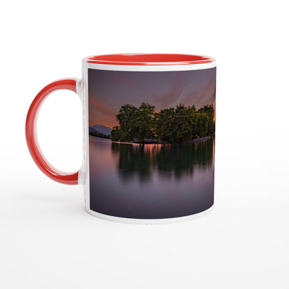 Lake Zug Sunset Ceramic Mug - Colored Rim &amp; Handle 