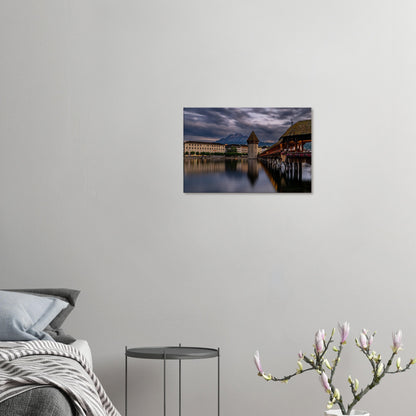 Kapellbrücke Luzern mit Pilatus am Abend auf Leinwand