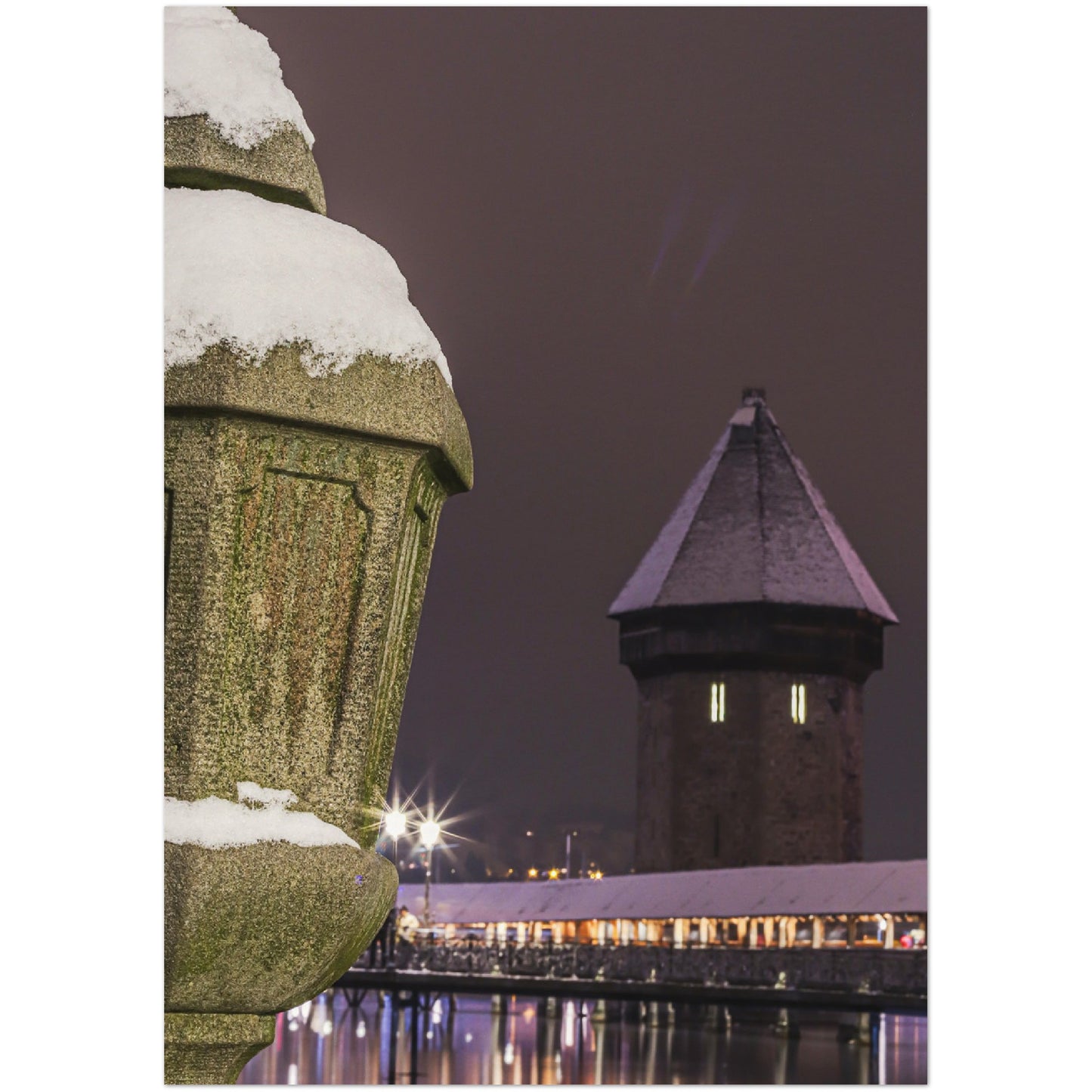 Winterbild, Kapellbrücke Luzern Premium Poster aus mattem Papier in Museumsqualität