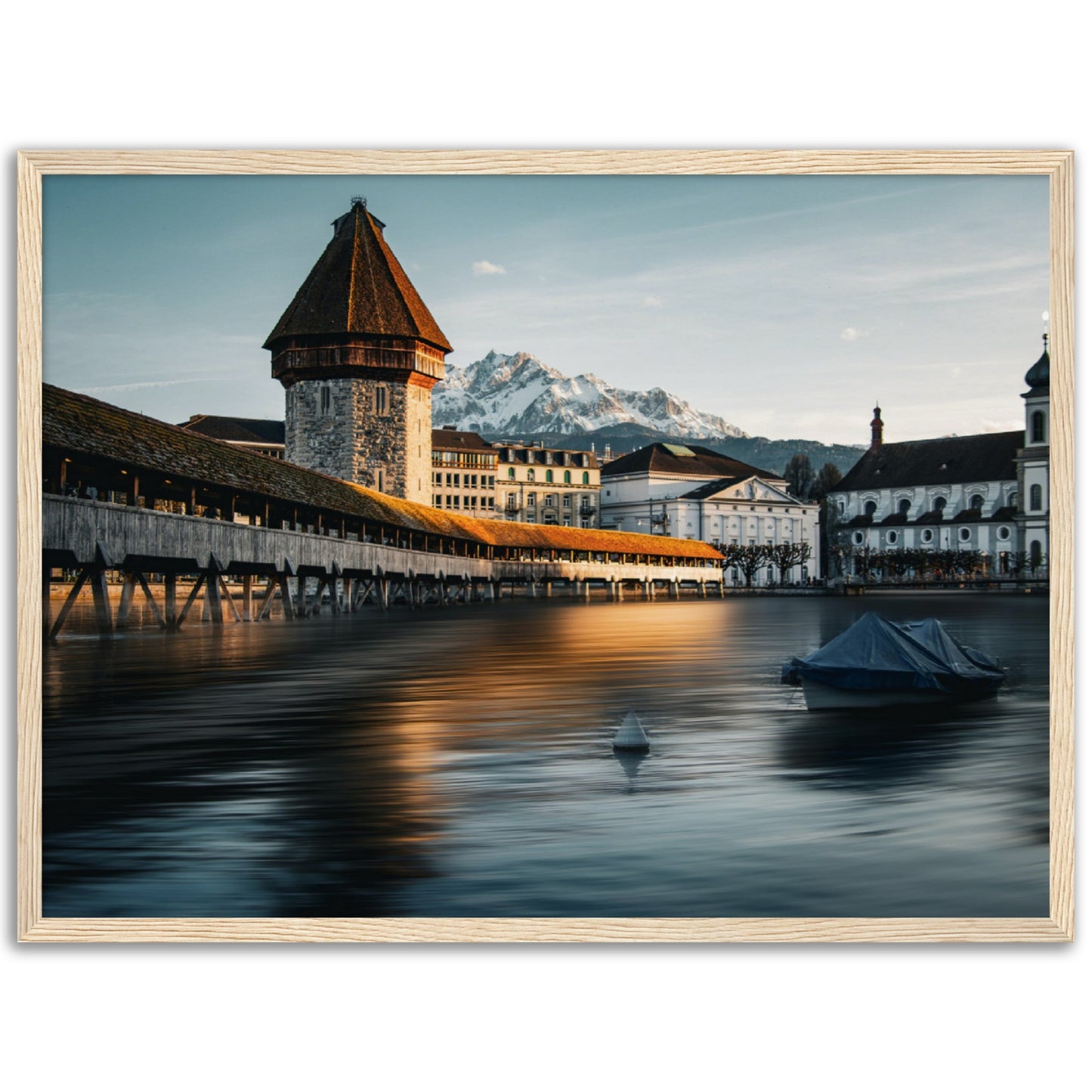 Framed poster Chapel Bridge Lucerne and Pilatus - Dusk