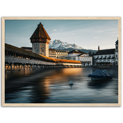 Framed poster Chapel Bridge Lucerne and Pilatus - Dusk