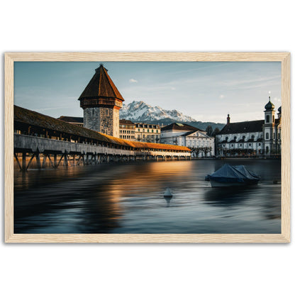 Framed poster Chapel Bridge Lucerne and Pilatus - Dusk