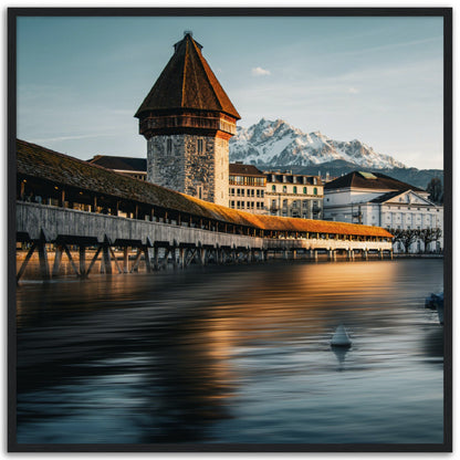 Framed poster Chapel Bridge Lucerne and Pilatus - Dusk