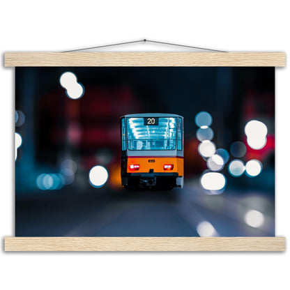 Yellow tram premium poster with wooden bars