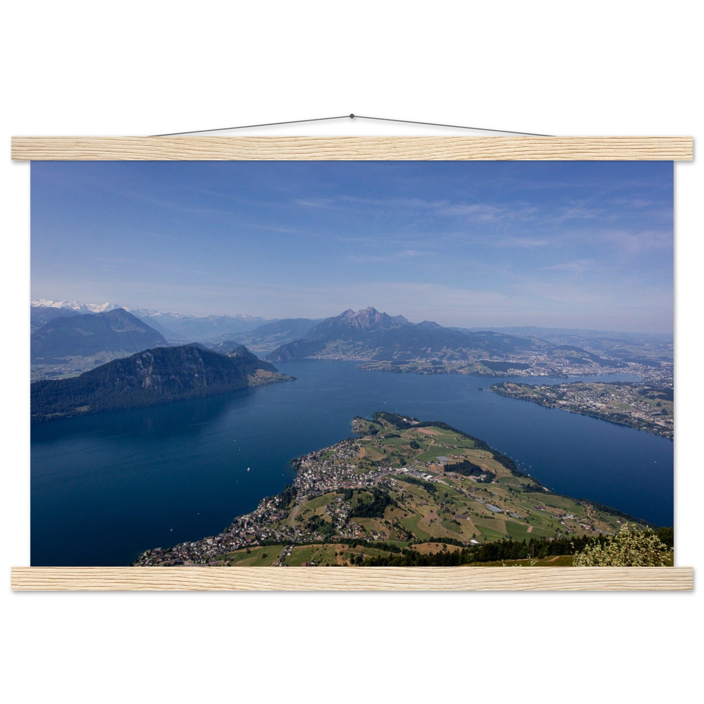 Central Switzerland Poster: Breathtaking view over Lake Lucerne Premium poster with wooden bars