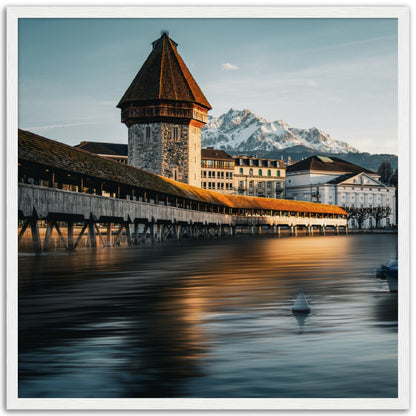 Framed poster Chapel Bridge Lucerne and Pilatus - Dusk