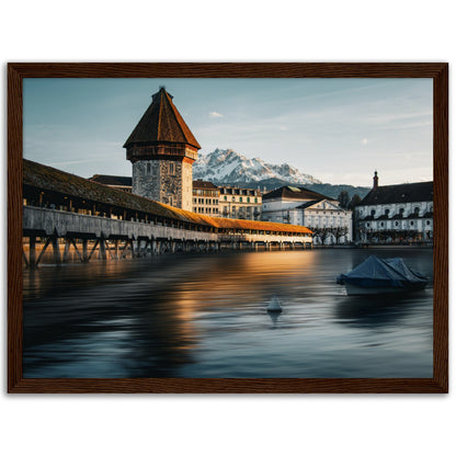 Framed poster Chapel Bridge Lucerne and Pilatus - Dusk