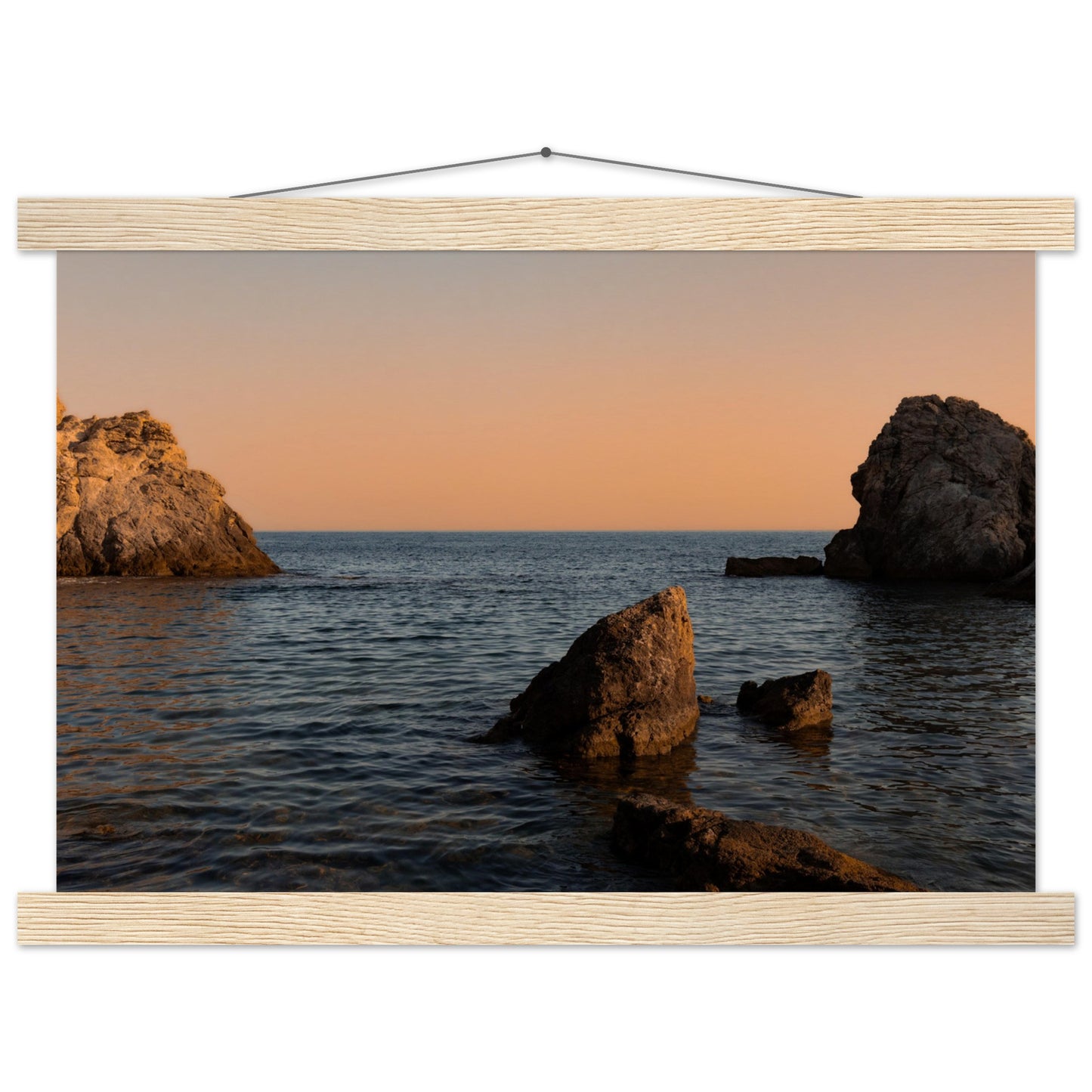 Romantic bay by the sea in orange premium poster with wooden frames