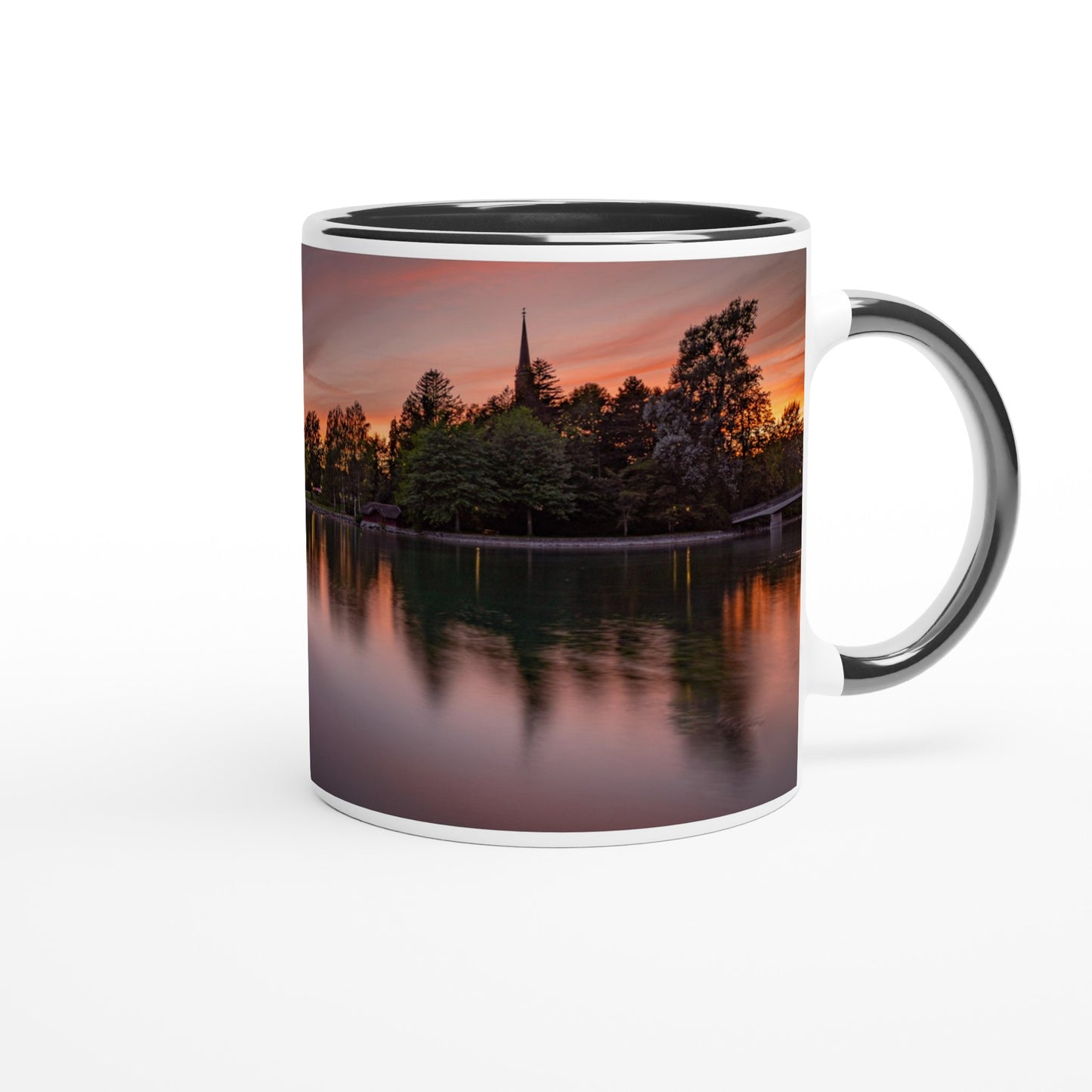 Lake Zug Sunset Ceramic Mug - Colored Rim &amp; Handle 