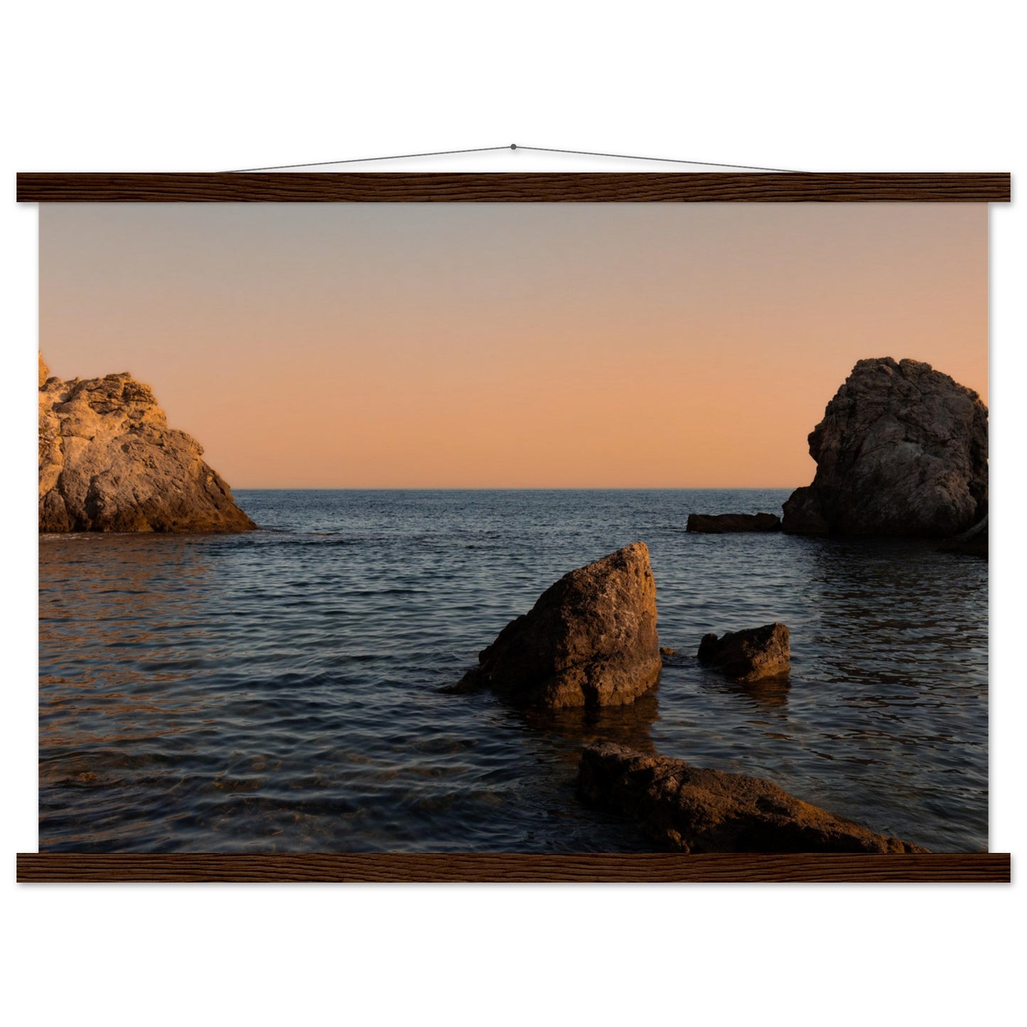 Romantic bay by the sea in orange premium poster with wooden frames