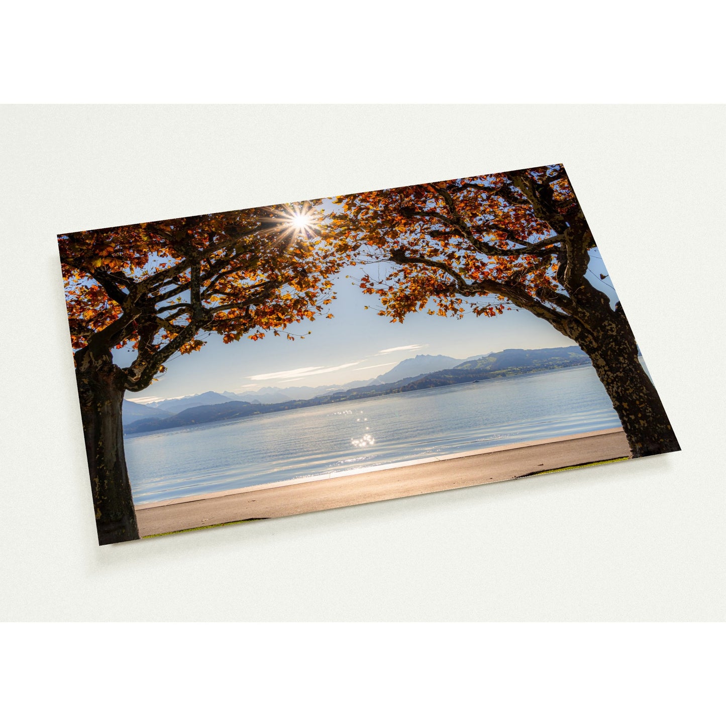 Autumn on Lake Zug with sun rays Set of 10 cards (2-sided, with envelopes)