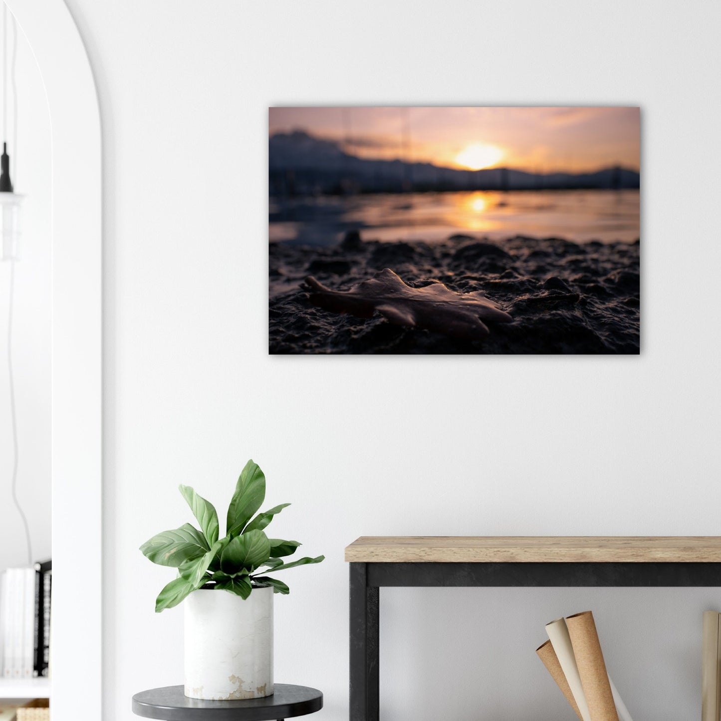 Brown Leaf in Sunset Premium Poster