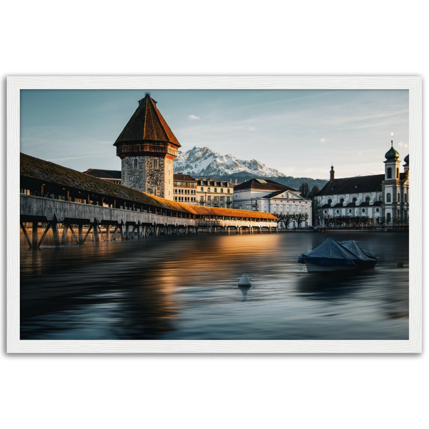 Framed poster Chapel Bridge Lucerne and Pilatus - Dusk