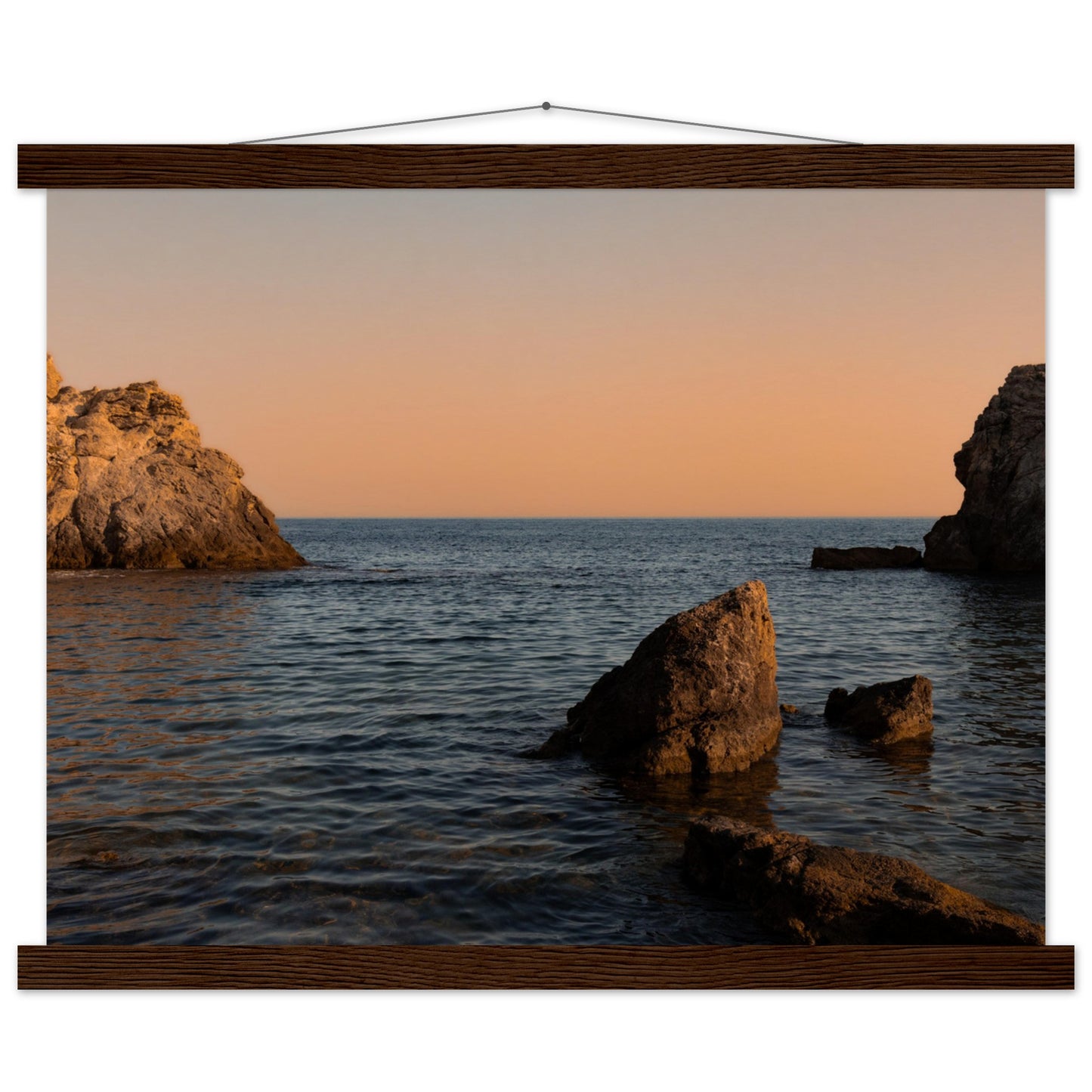 Romantic bay by the sea in orange premium poster with wooden frames