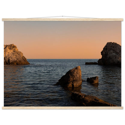 Romantic bay by the sea in orange premium poster with wooden frames