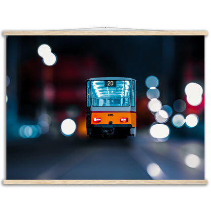 Yellow tram premium poster with wooden bars