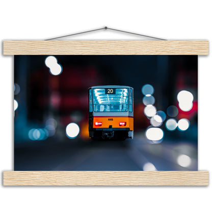 Yellow tram premium poster with wooden bars