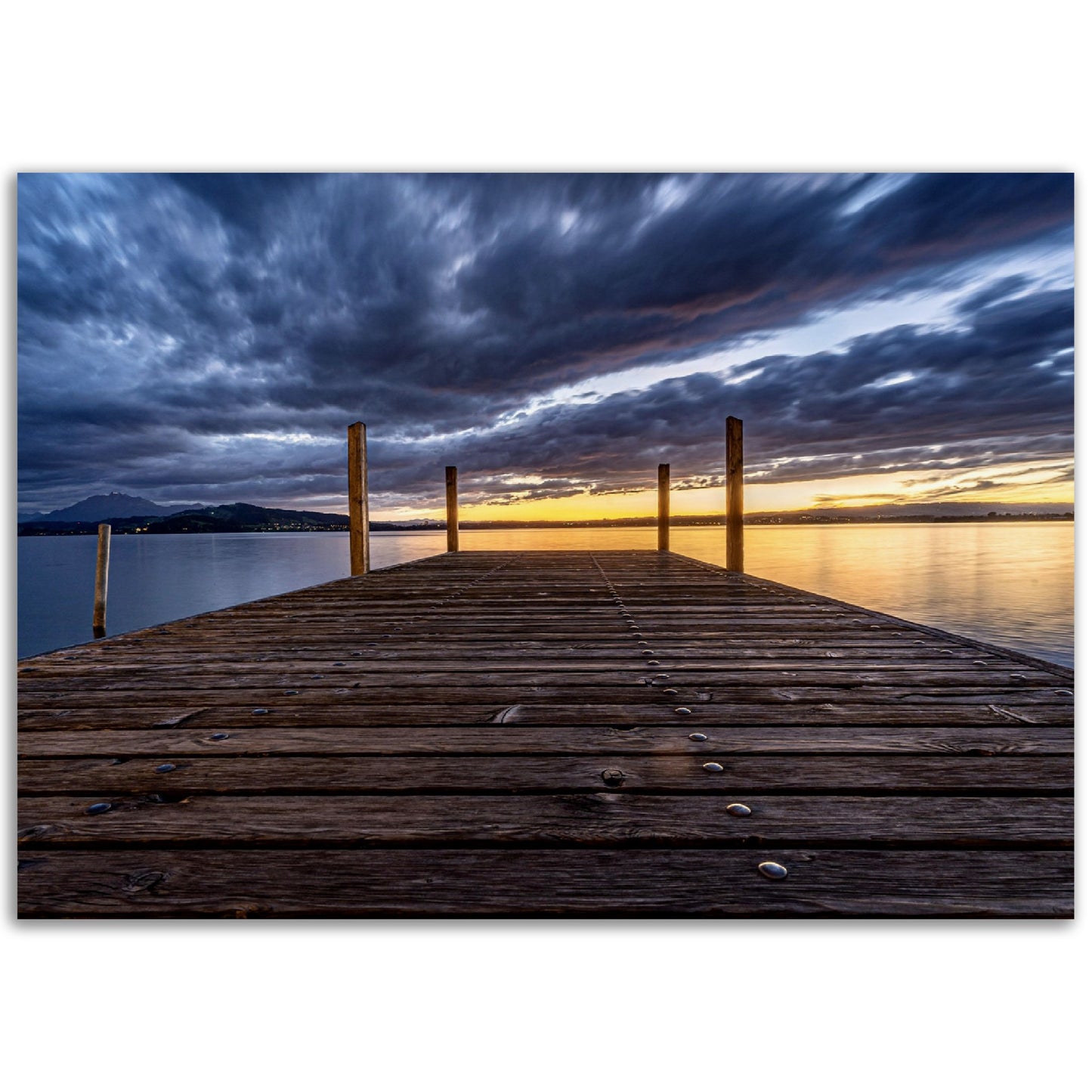 Idyllic nature poster: wooden pier on Lake Zug - Premium Poster