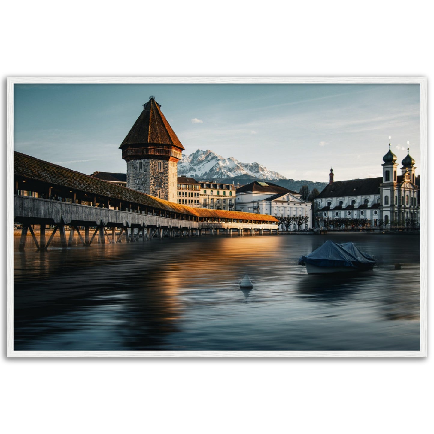 Framed poster Chapel Bridge Lucerne and Pilatus - Dusk