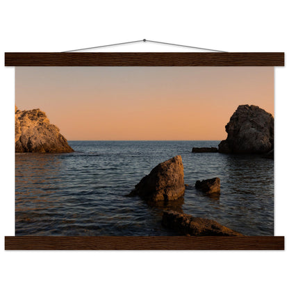 Romantic bay by the sea in orange premium poster with wooden frames