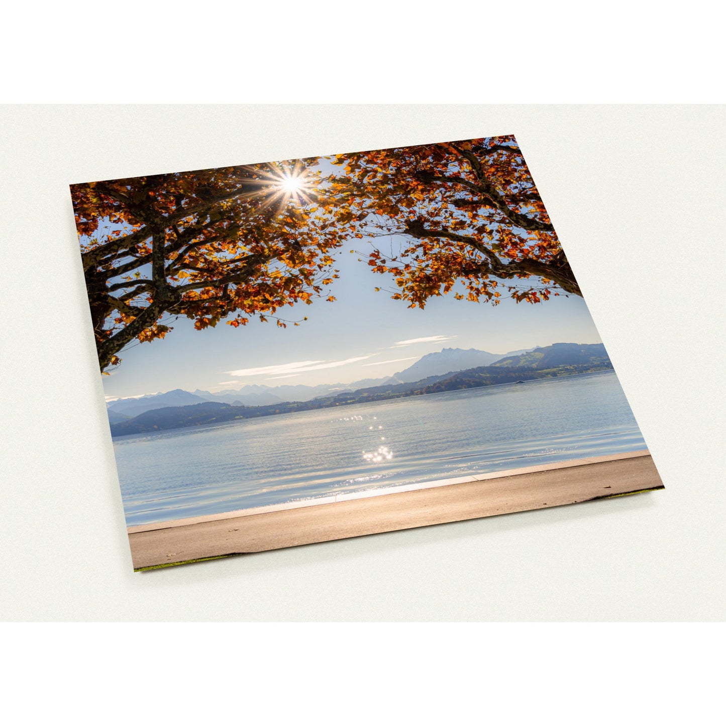 Autumn on Lake Zug with sun rays Set of 10 cards (2-sided, with envelopes)