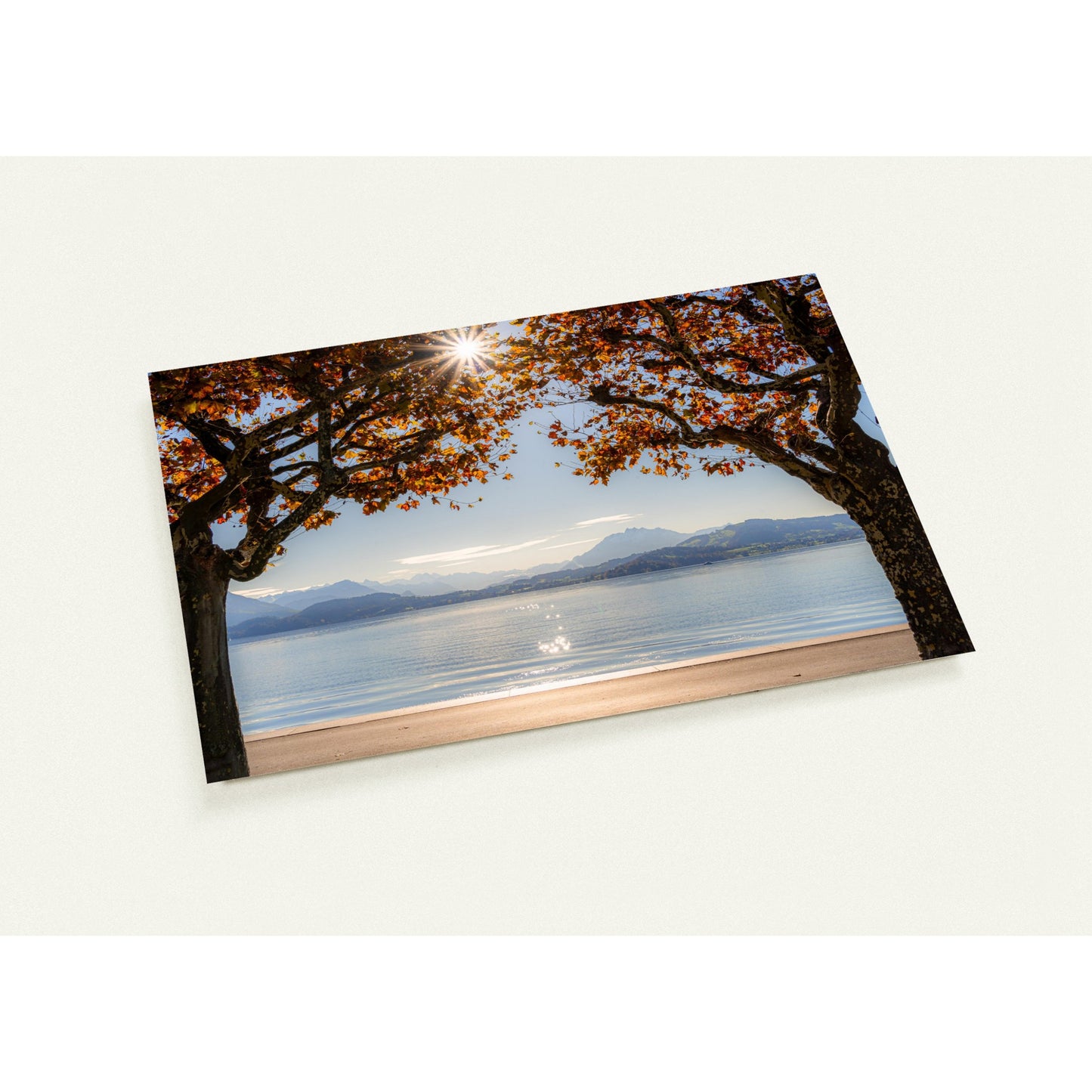 Herbst am Zugersee mit Sonnenstrahlen Set mit 10 Karten (2-seitig, mit Umschläge)