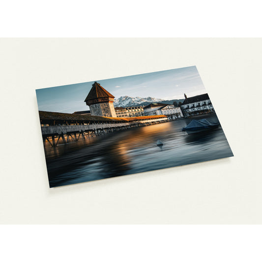 Chapel Bridge Lucerne and Pilatus - Dusk - Greeting Card Set with 10 Cards (2-Sided, with Envelopes)