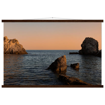 Romantic bay by the sea in orange premium poster with wooden frames