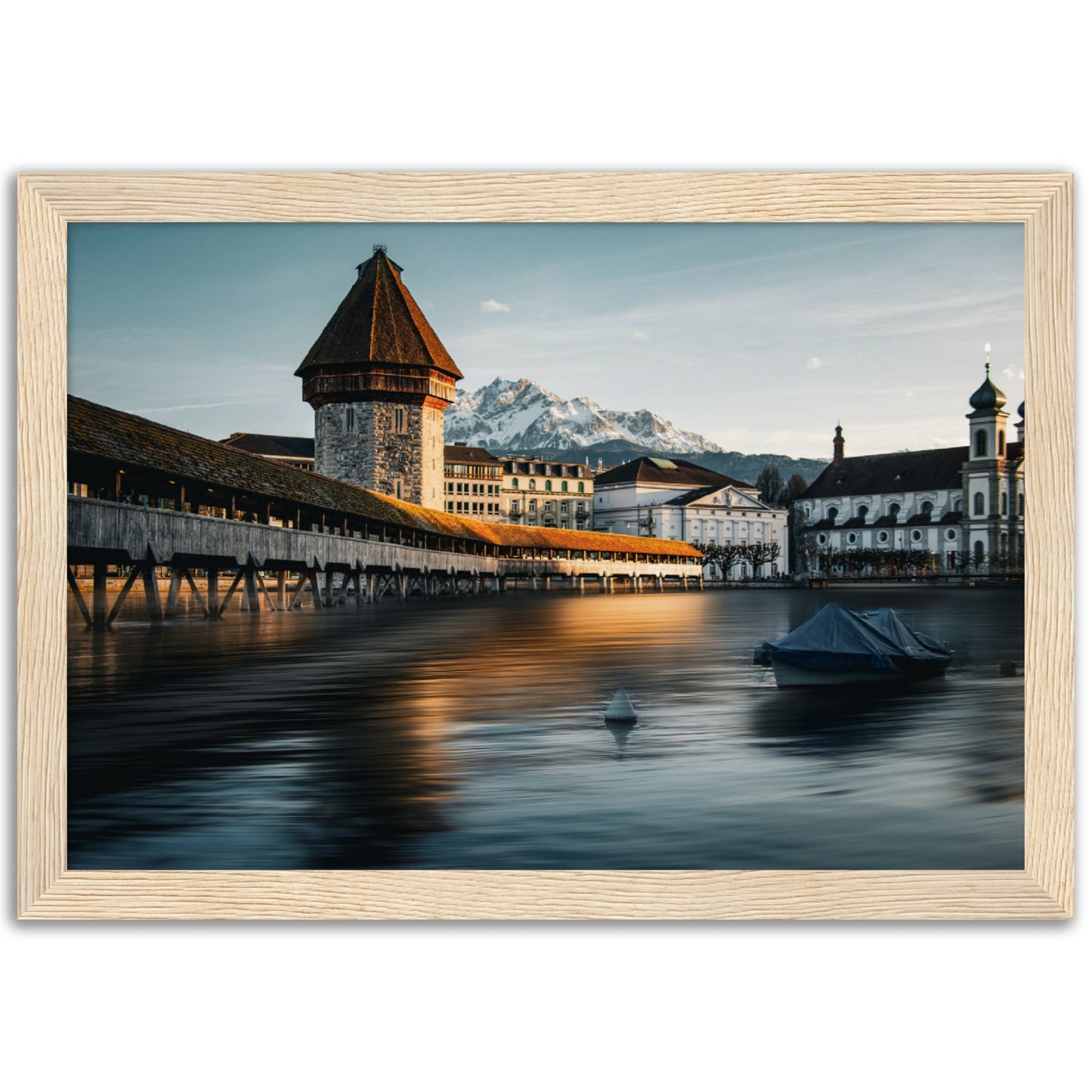 Framed poster Chapel Bridge Lucerne and Pilatus - Dusk