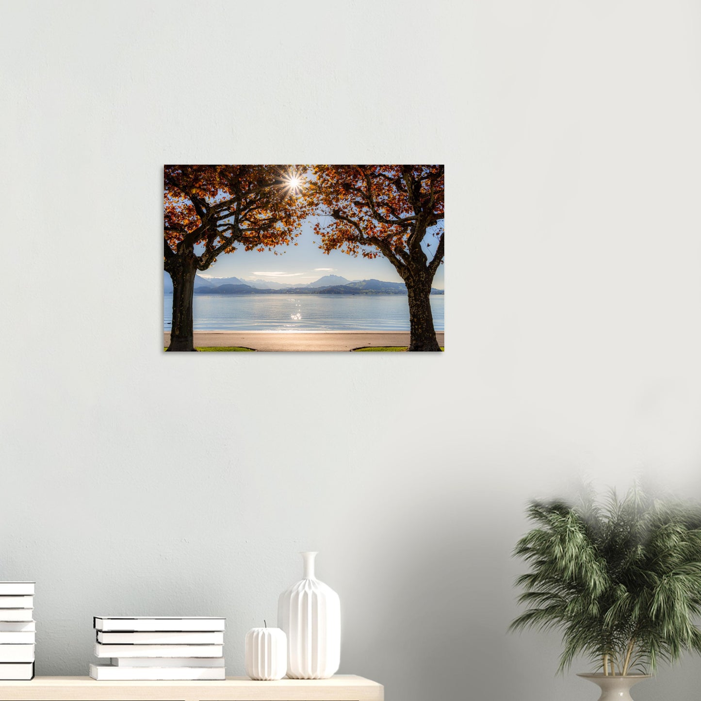 Autumn on Lake Zug with sun rays as a forex print