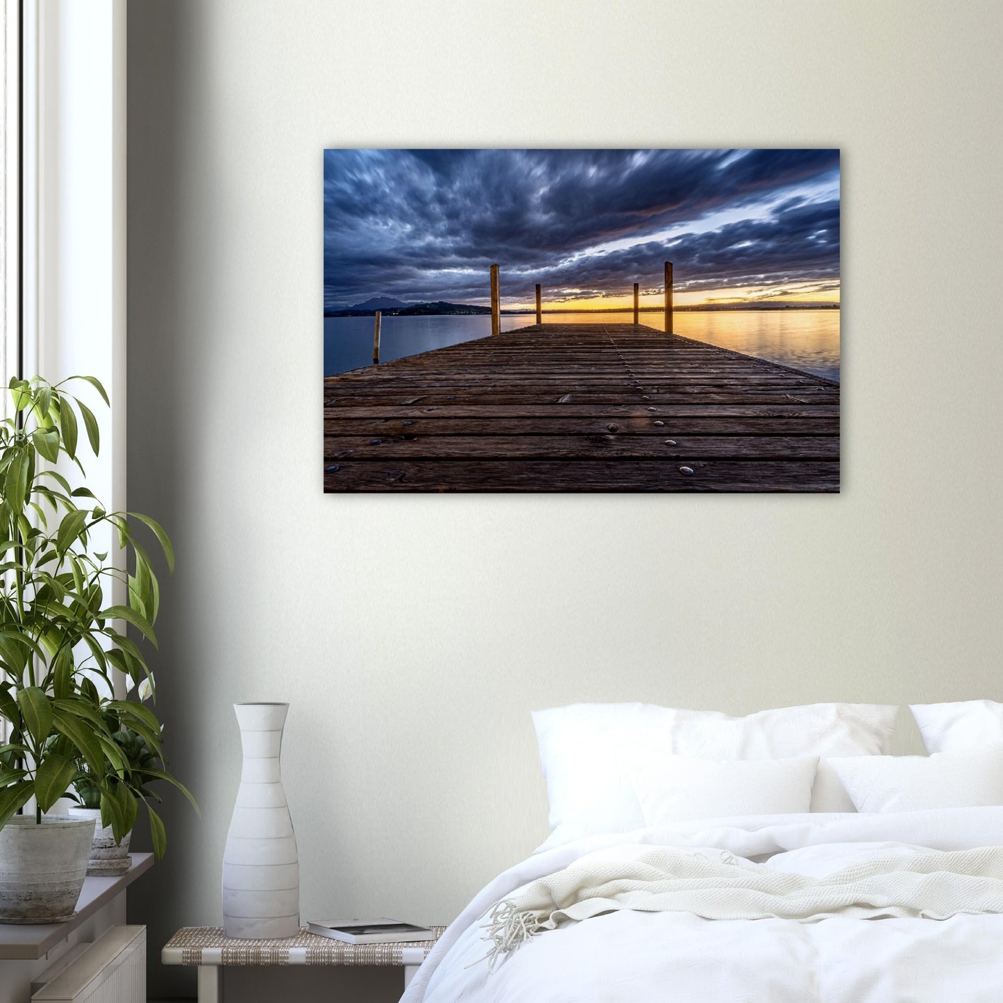 Idyllic nature poster: wooden pier on Lake Zug - Premium Poster