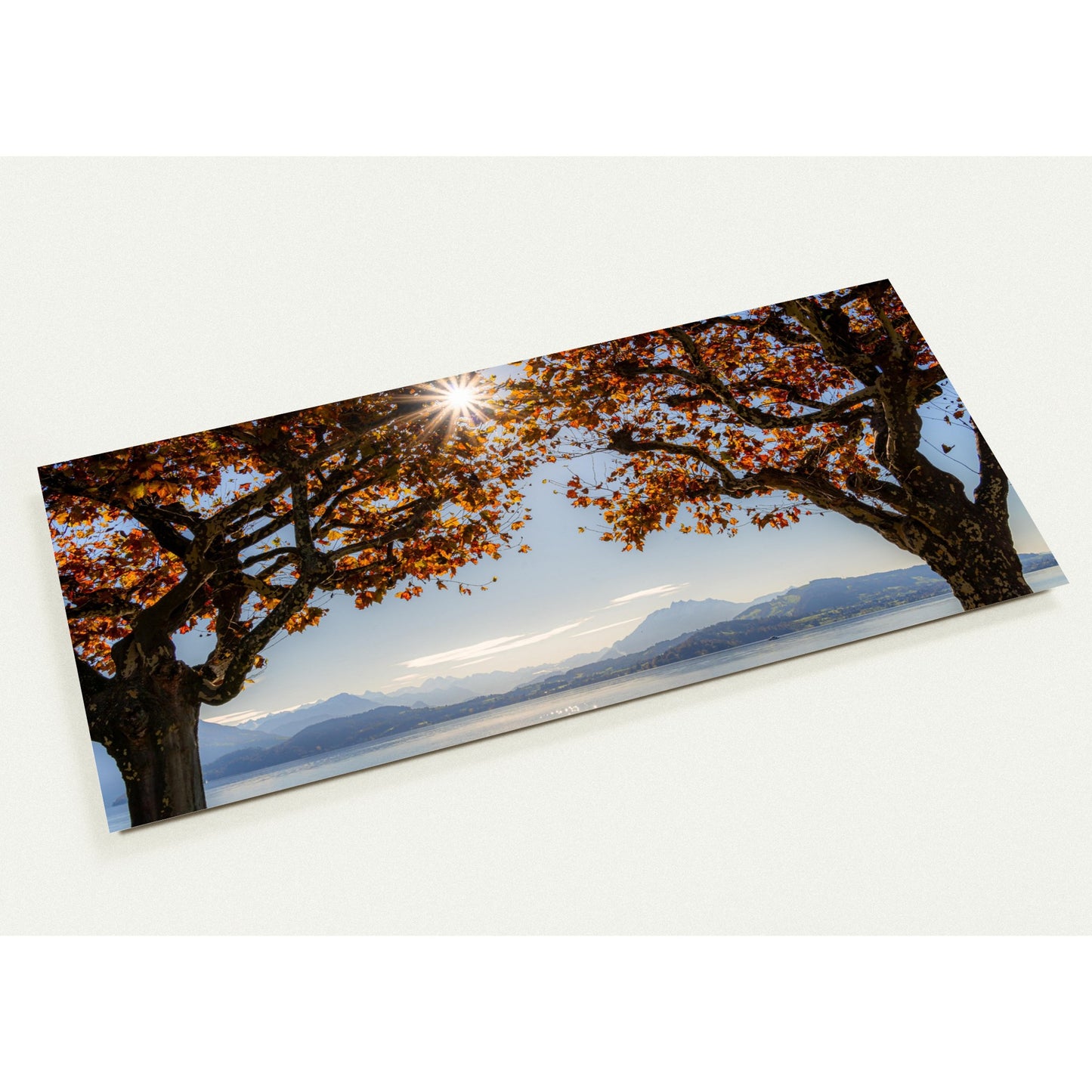 Autumn on Lake Zug with sun rays Set of 10 cards (2-sided, with envelopes)