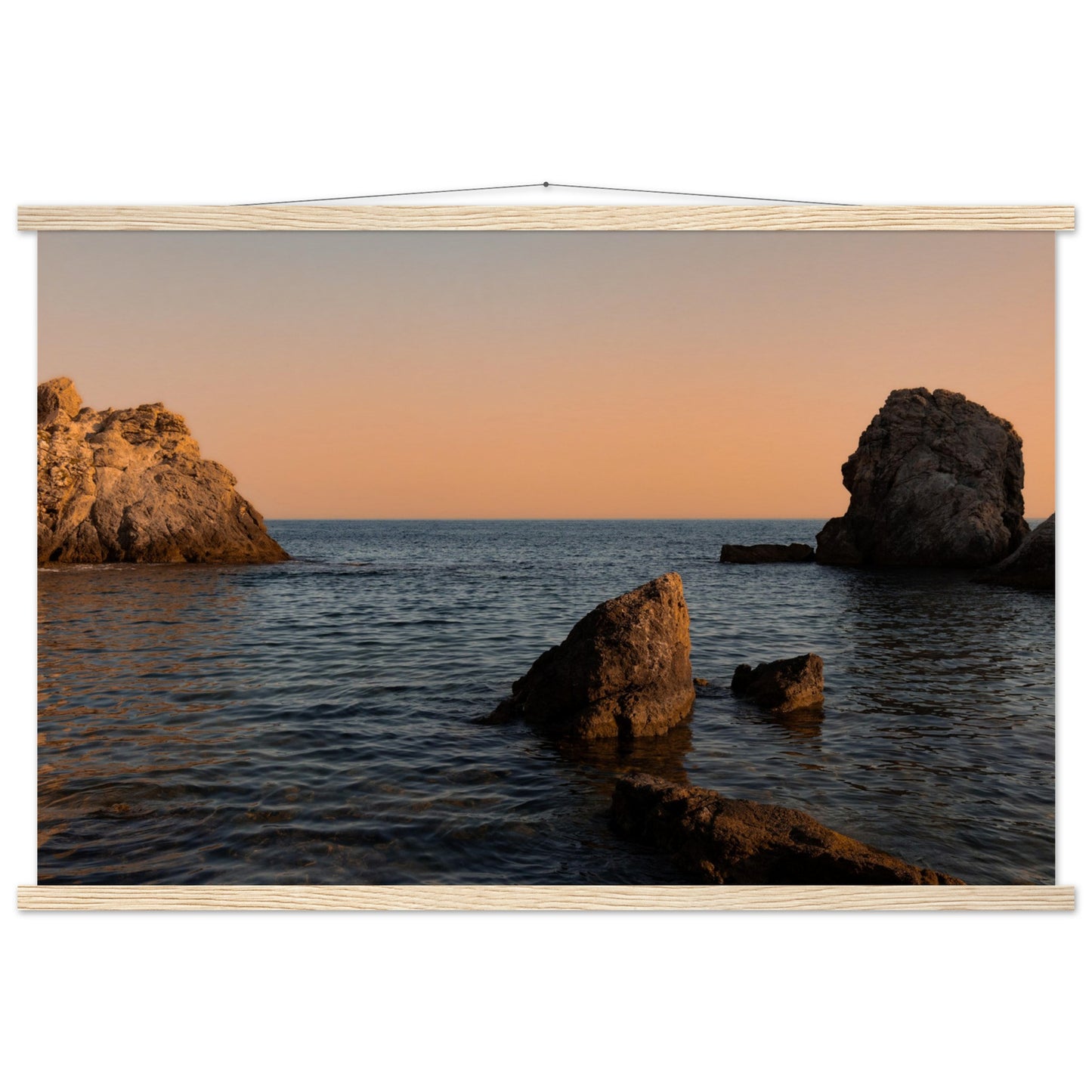 Romantic bay by the sea in orange premium poster with wooden frames