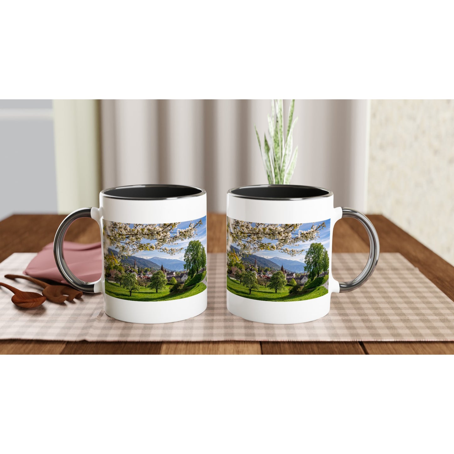 Spring Magic City of Zug Ceramic Mug - Colored Rim &amp; Handle 