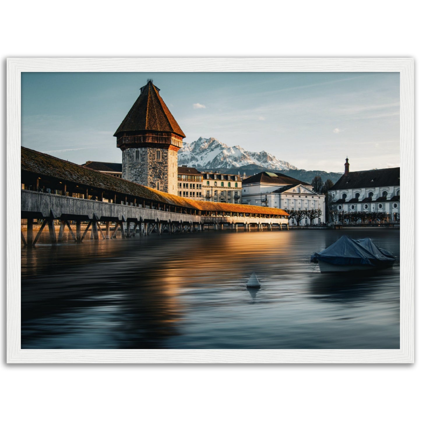 Framed poster Chapel Bridge Lucerne and Pilatus - Dusk