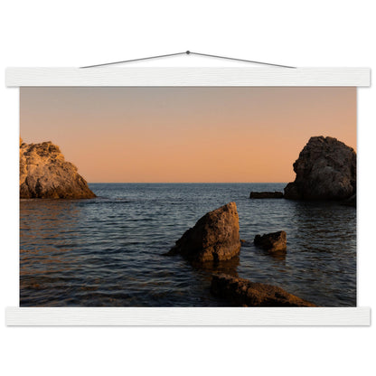 Romantic bay by the sea in orange premium poster with wooden frames