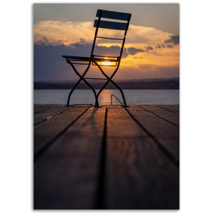 Rustic charm: sunset on the wooden pier - premium poster