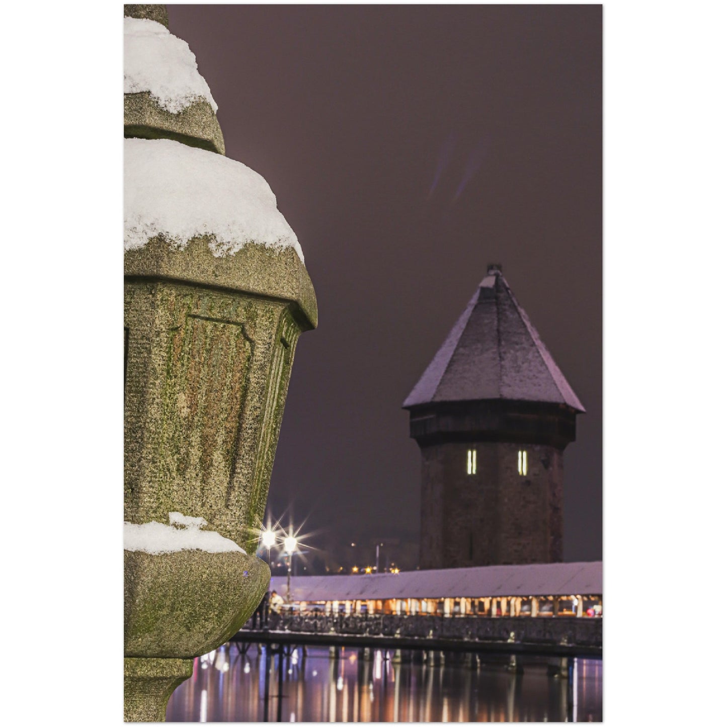 Winterbild, Kapellbrücke Luzern Premium Poster aus mattem Papier in Museumsqualität