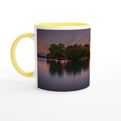 Lake Zug Sunset Ceramic Mug - Colored Rim &amp; Handle 