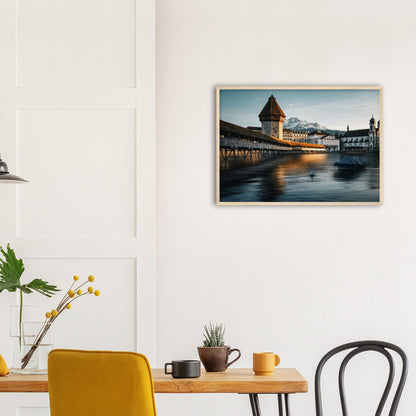 Framed poster Chapel Bridge Lucerne and Pilatus - Dusk