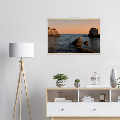 Romantic bay by the sea in orange premium poster with wooden frames