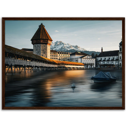 Framed poster Chapel Bridge Lucerne and Pilatus - Dusk