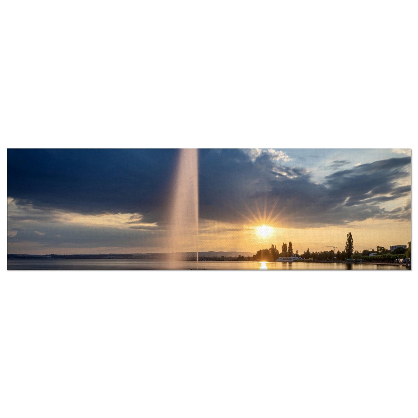 Canvas water fountain on Lake Zug at sunset