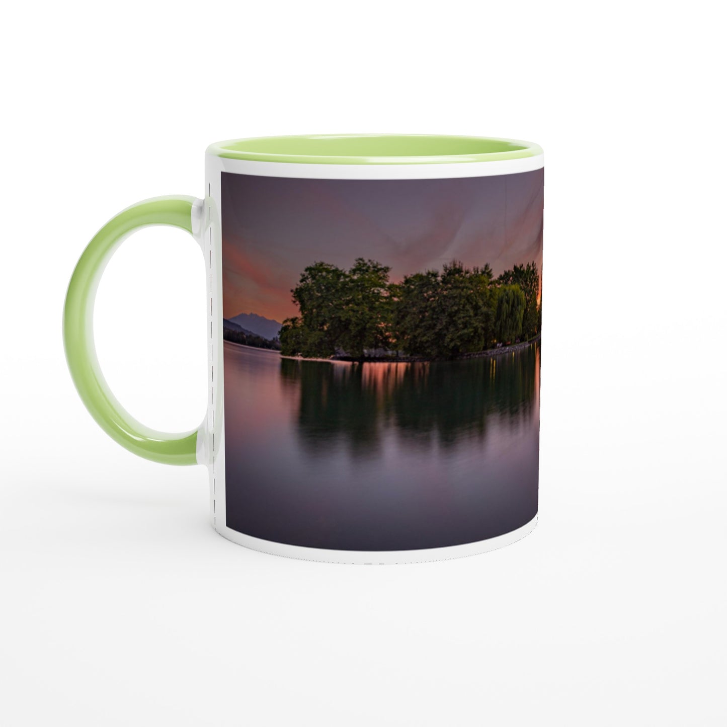 Lake Zug Sunset Ceramic Mug - Colored Rim &amp; Handle 