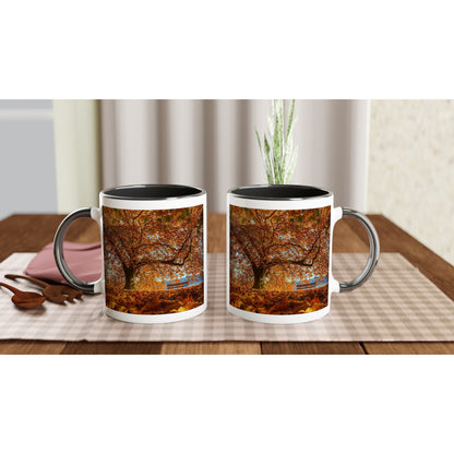 Autumn mood in Villettepark ceramic mug - colored rim &amp; handle 