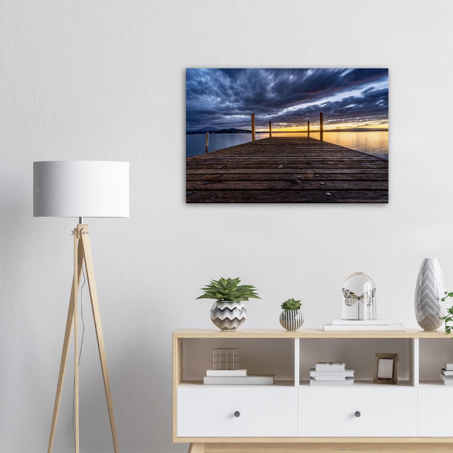 Idyllic nature poster: wooden pier on Lake Zug - Premium Poster