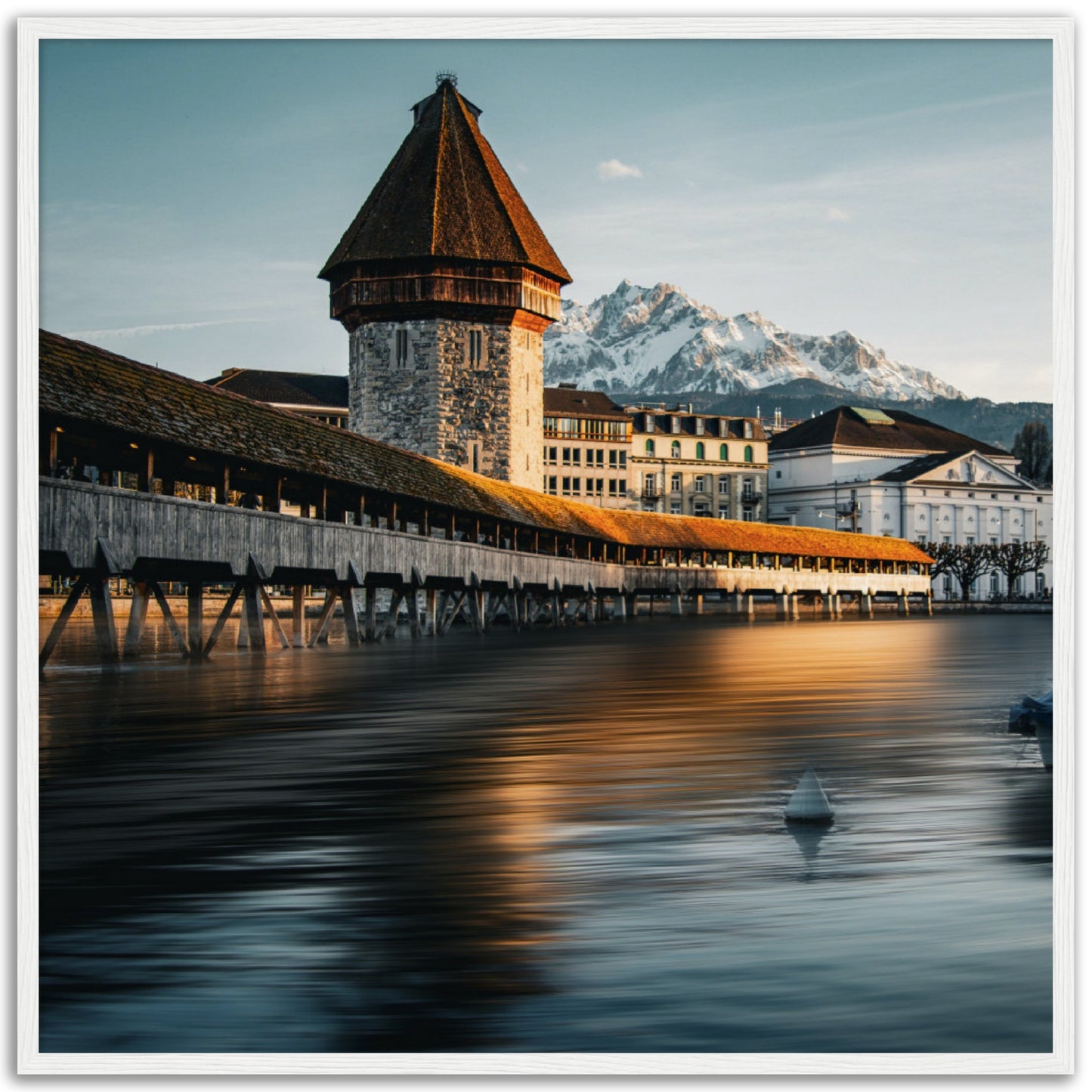 Framed poster Chapel Bridge Lucerne and Pilatus - Dusk